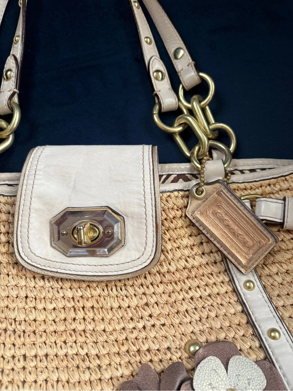 Vintage Coach Rafia Tote Bag